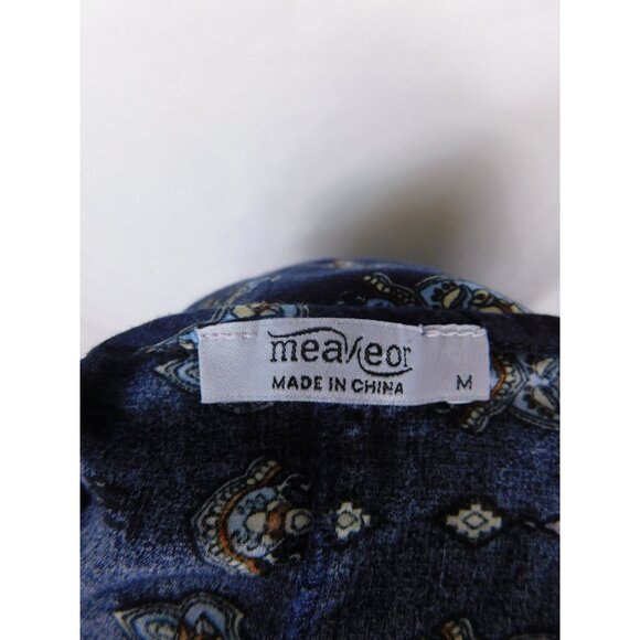 Bohemian Navy & Orange Print Dress Size M Boho Shift - Picture 3 of 11